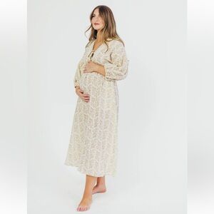 Hunter 100% Cotton Gauze Midi Dress in Natural/Tan Floral - Bump Friendly
